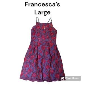 Francesca’s Blue Red Floral Lace Women’s Sleeveless Dress Size Large